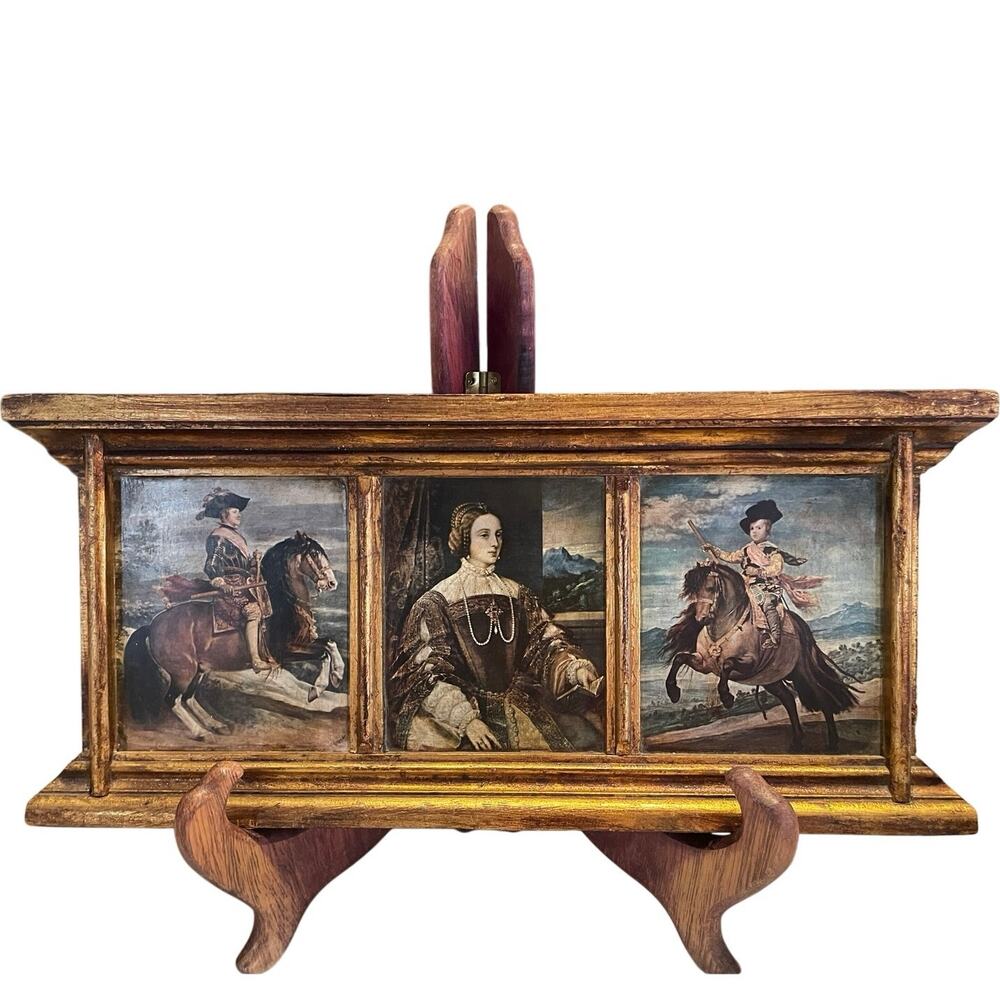 Vtg Classical Style Baroque Art Print gold gild wooden frame Equestrian Empress